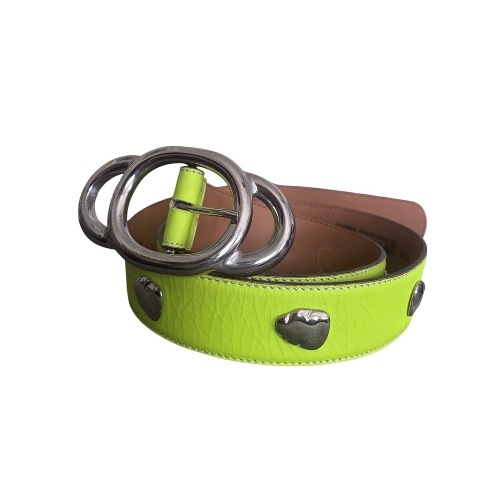 Vitanuova firenze leather belt| Lime Green Leather Belt with Silver Accents